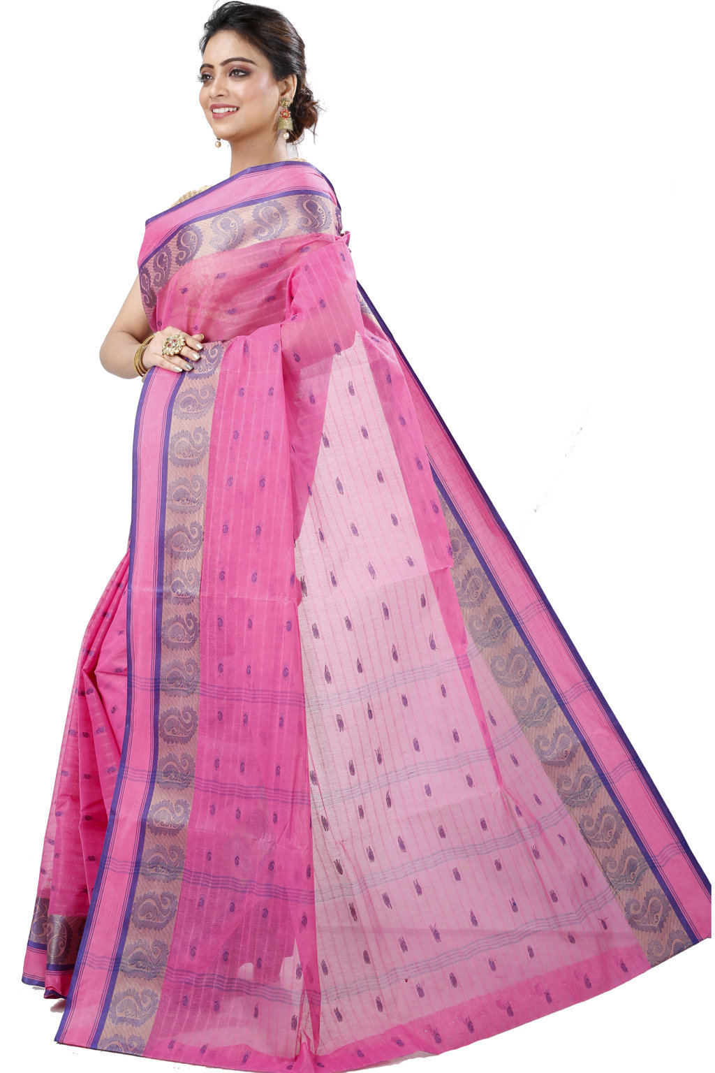 Pink Pure Cotton Kolka_Guti Tant Saree (5133)